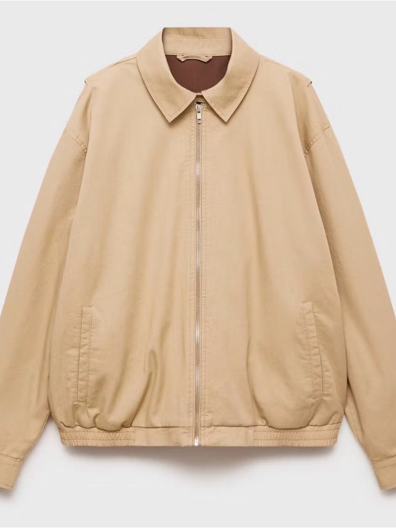 Mango Beige Zip-Up Bomber Jacket